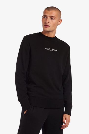 Black Fred Perry Embroidered Men's Sweatshirts | PH 1579VRWD